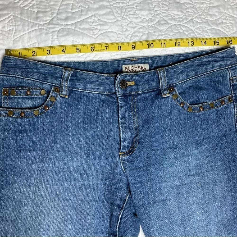 Michael Kors Classic Boot Cut Blue Jeans with Stud Trim Size 8 Stretch - Picture 9 of 13